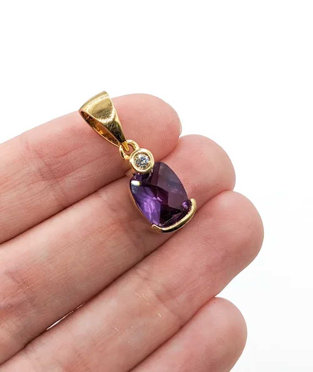 Vintage Purple Amethyst & Diamond Pendant in Gold - image 2