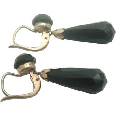 Antique French Jet on Silver Gilt Drop Earrings -… - image 1