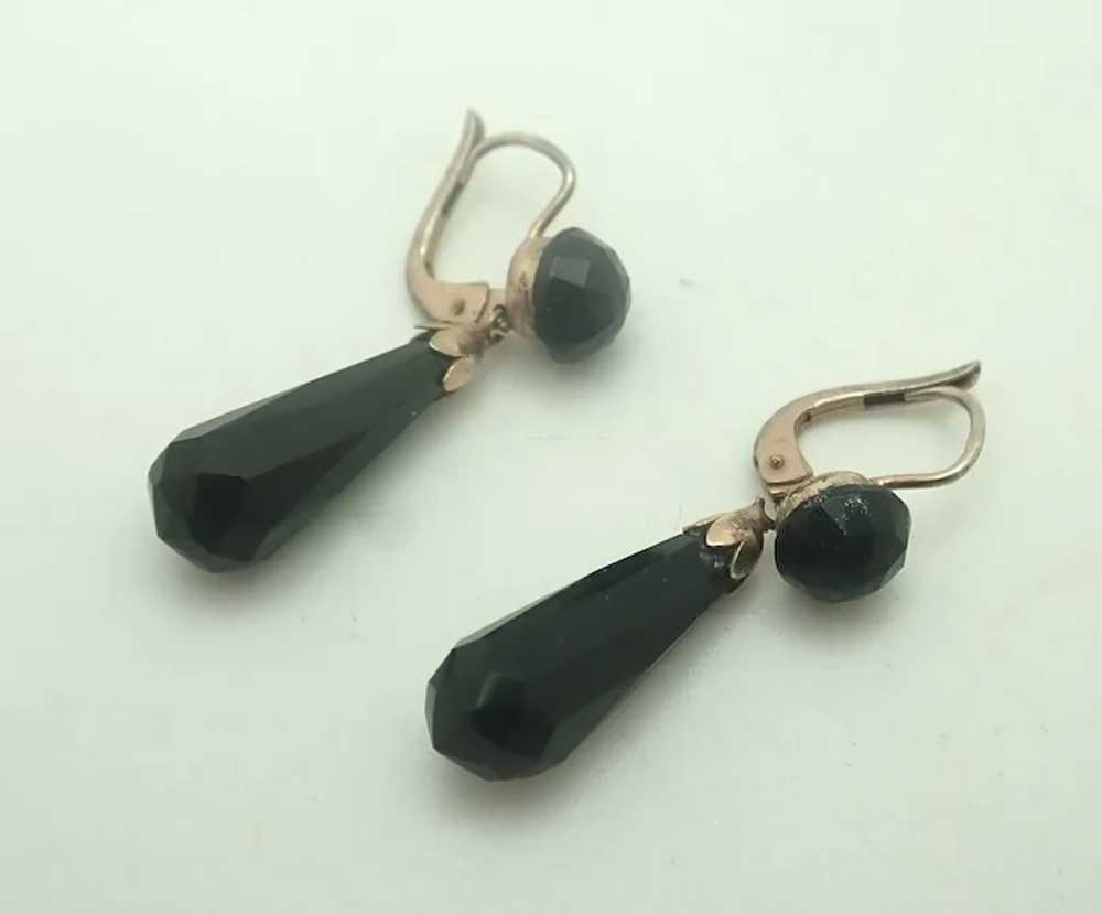 Antique French Jet on Silver Gilt Drop Earrings -… - image 5