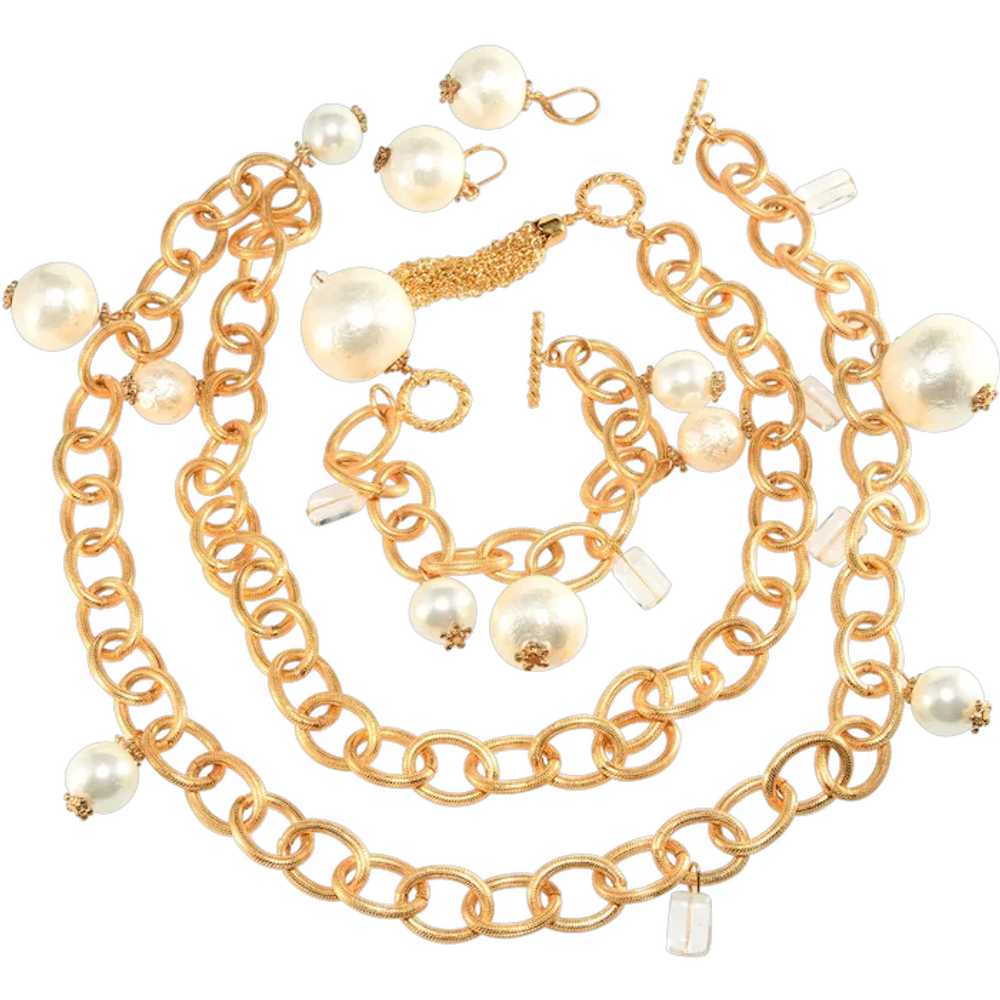 Vintage Set Necklace Bracelet Earrings Gold Plate… - image 1