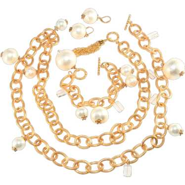 Vintage Set Necklace Bracelet Earrings Gold Plate… - image 1