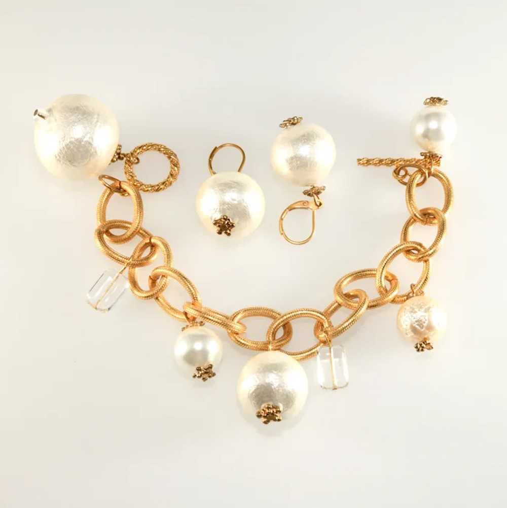 Vintage Set Necklace Bracelet Earrings Gold Plate… - image 2