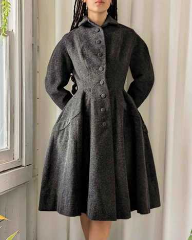 1950s Vintage Inspired Wool Coat, Wool Princess Coat, Blue Coat