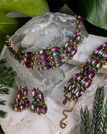 50s Schiaparelli Watermelon Crystal 3pc Set