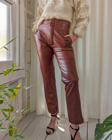 Vintage 80s Purple Leather Pants Size Small, Burgundy Pleated High