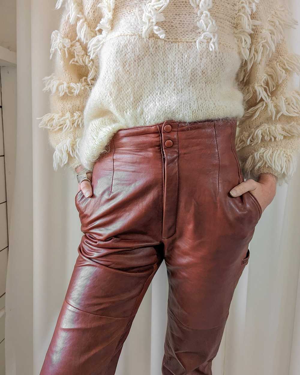 80s High Waist Leather Pants - image 3