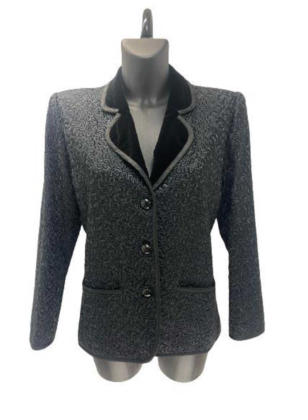 Yves Saint Laurent Black Lambskin Blazer with Vel… - image 1