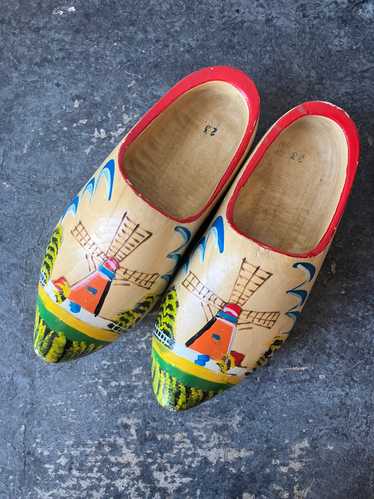 Vintage Dutch Windmill Painted Wooden Clogs
