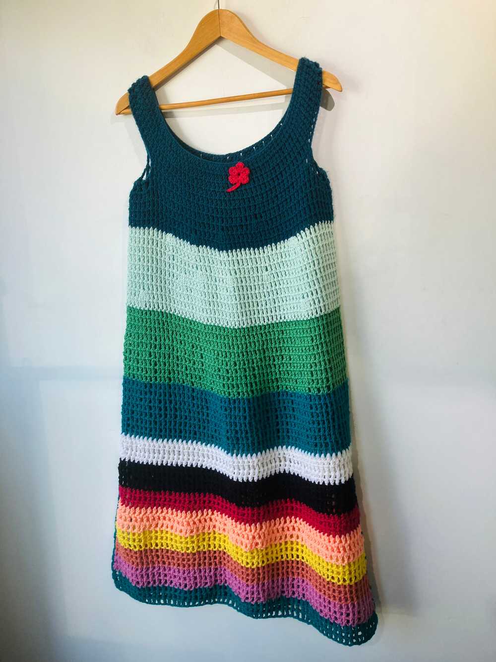 Vintage Open-Crochet Rainbow Midi Dress - image 4