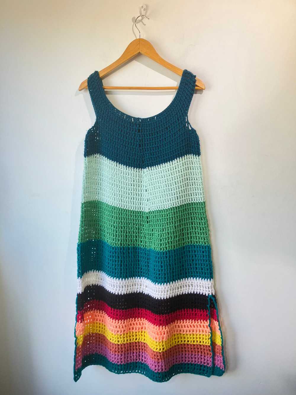 Vintage Open-Crochet Rainbow Midi Dress - image 5