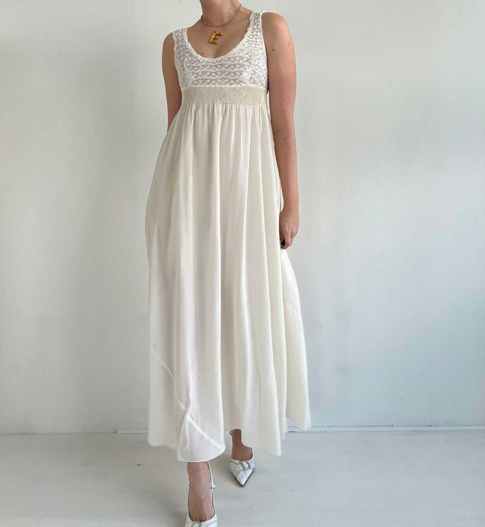 1930's Bridal White Silk Slip Dress With White La… - image 4