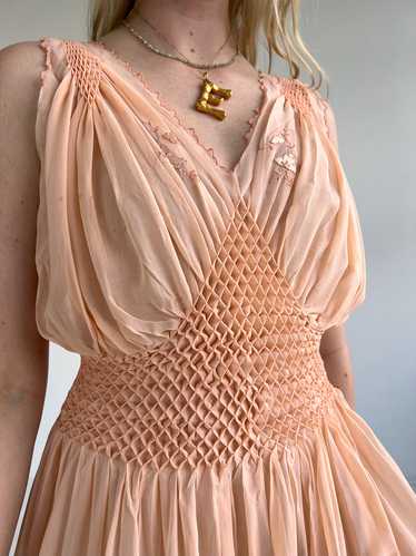 1930's Pink Silk Chiffon Slip Dress with Diamond … - image 1