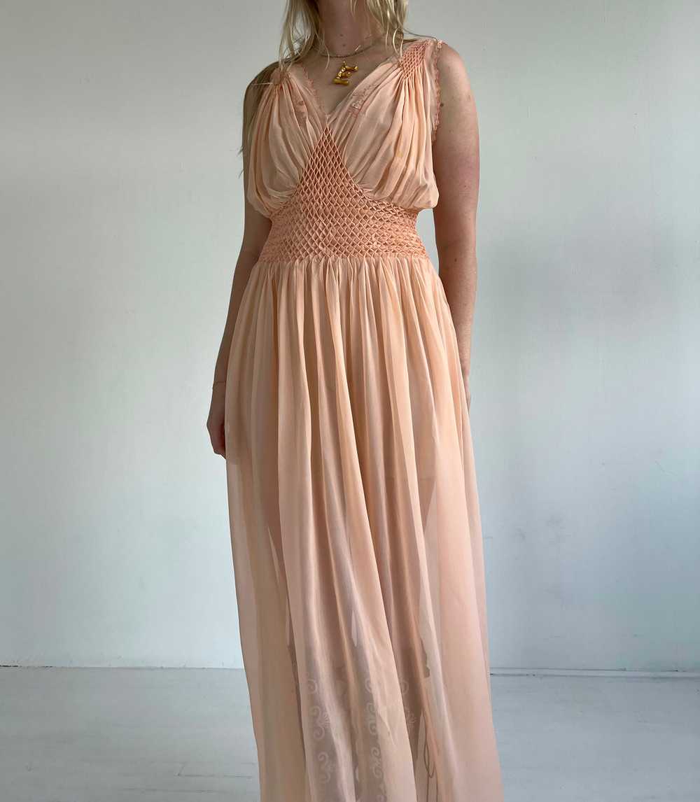 1930's Pink Silk Chiffon Slip Dress with Diamond … - image 2