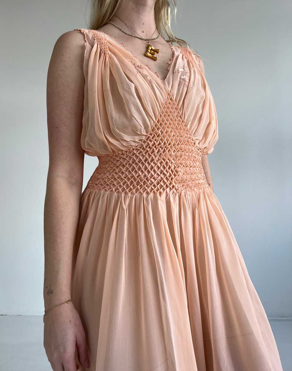 1930's Pink Silk Chiffon Slip Dress with Diamond … - image 5