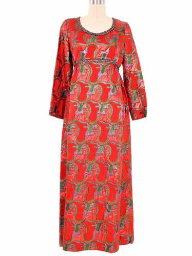 1970s Victor Costa Psych Print Brocade Gown