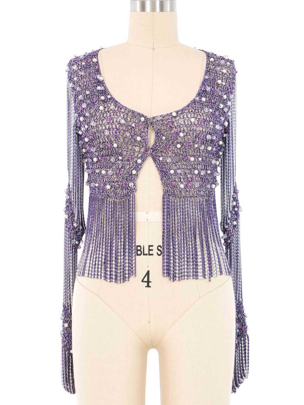 Loris Azzaro Purple Chain Knit Cardigan - image 1