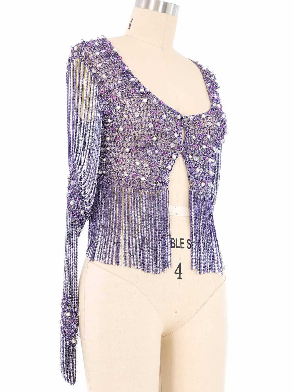 Loris Azzaro Purple Chain Knit Cardigan - image 3