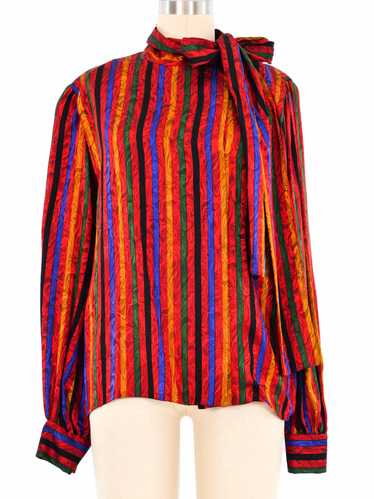 Givenchy Striped Silk Tie Neck Blouse