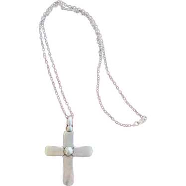 1980s Silver Cross Necklace Navajo Silversmith - image 1