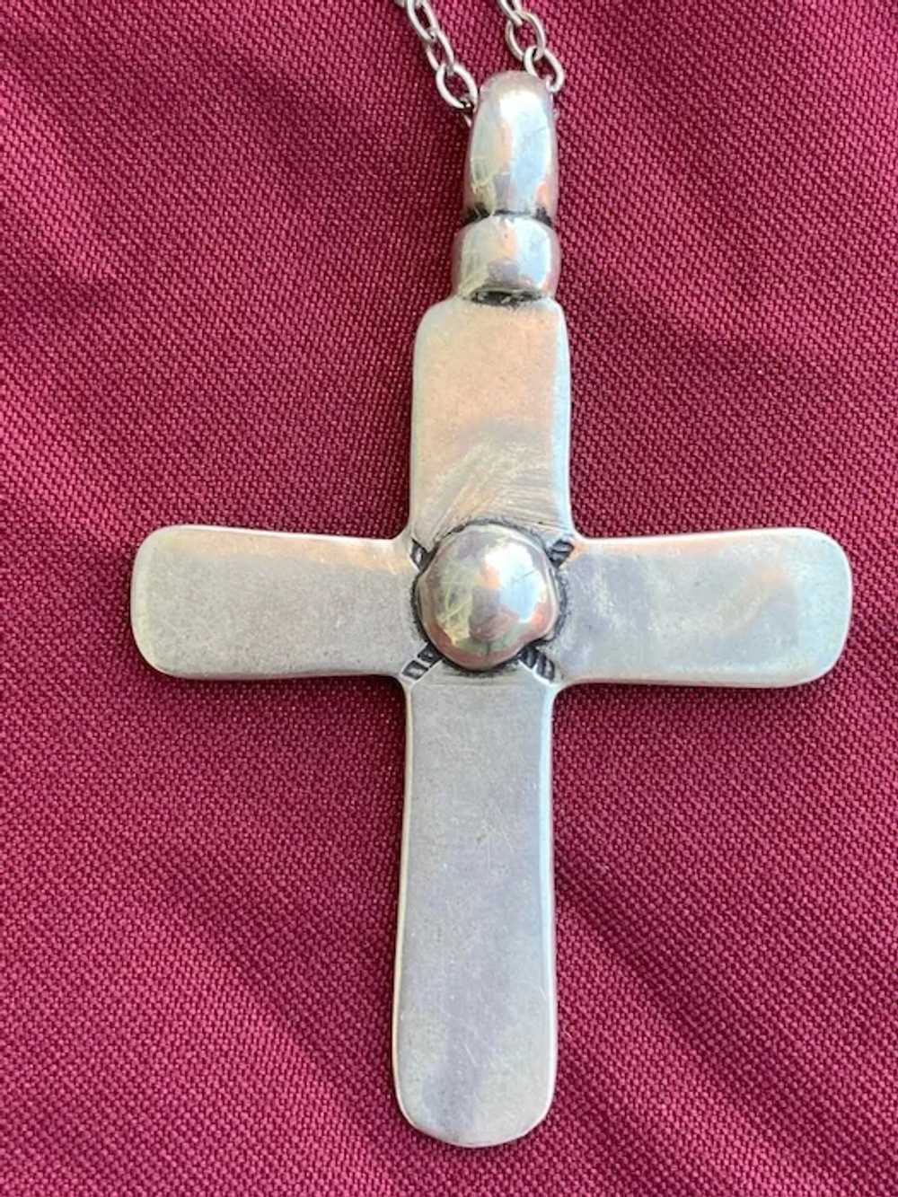 1980s Silver Cross Necklace Navajo Silversmith - image 2