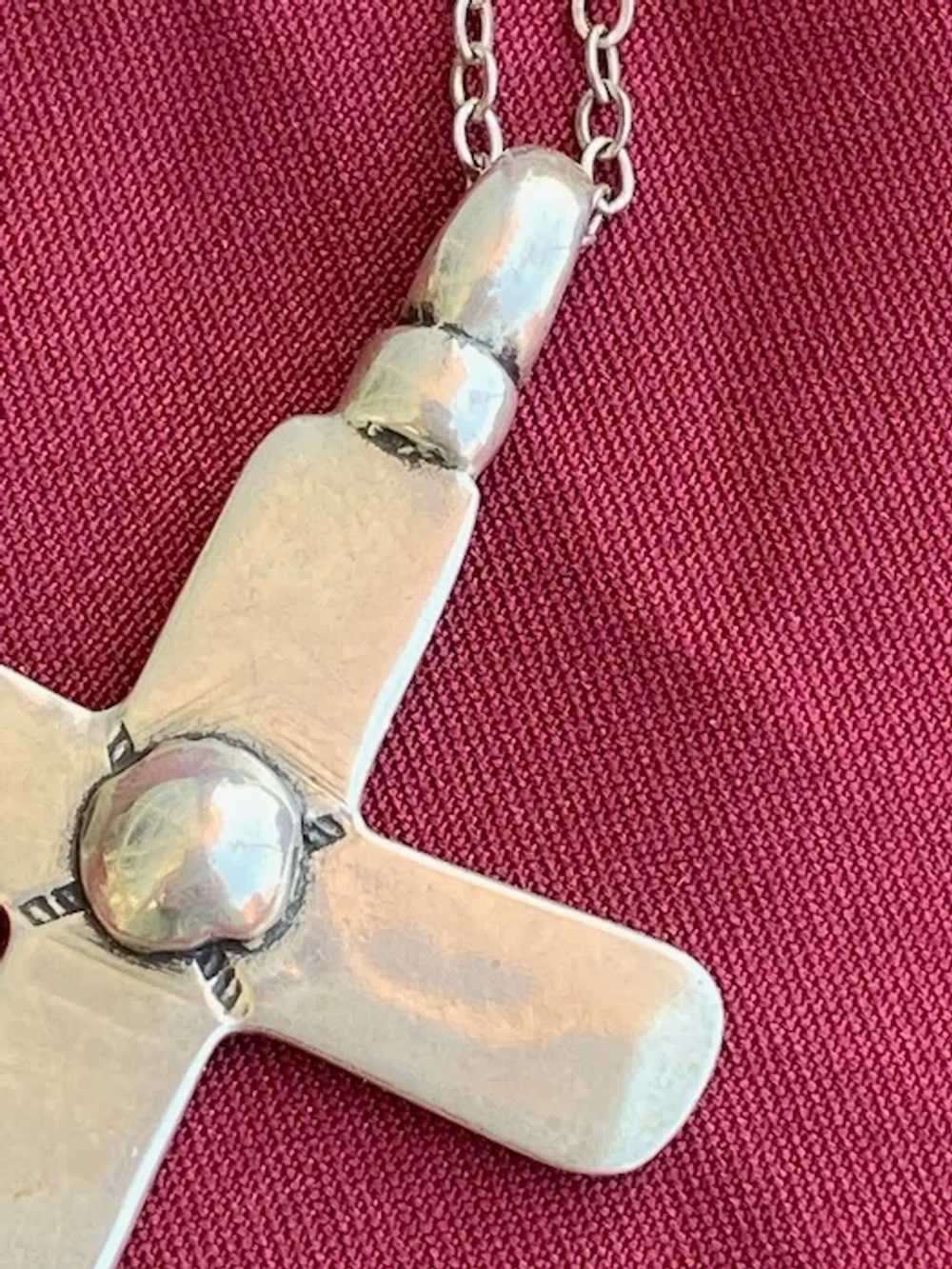 1980s Silver Cross Necklace Navajo Silversmith - image 3