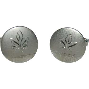 Pristine Maple Leaf Silver Tone Cuff Links - image 1