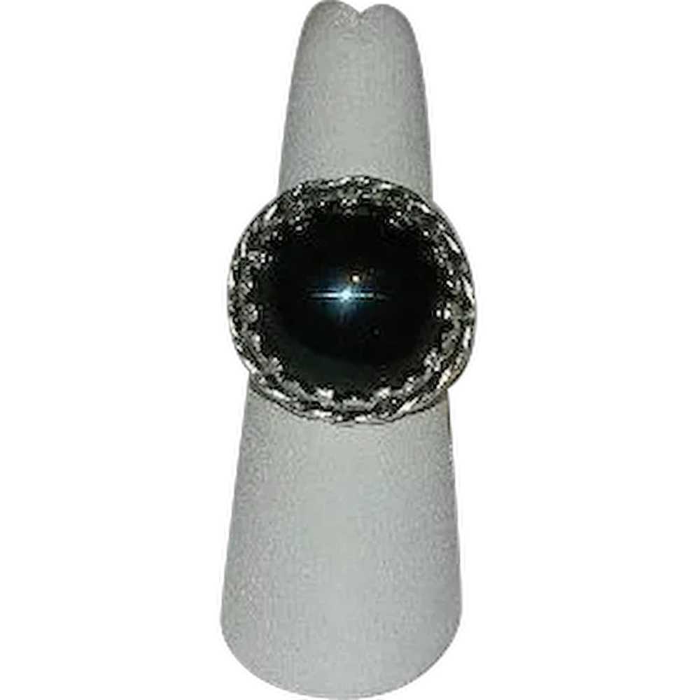 Chunky Huge Black Apache Tear Round Cab Sterling … - image 1