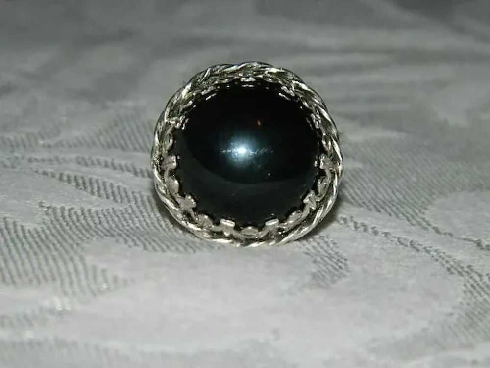 Chunky Huge Black Apache Tear Round Cab Sterling … - image 2