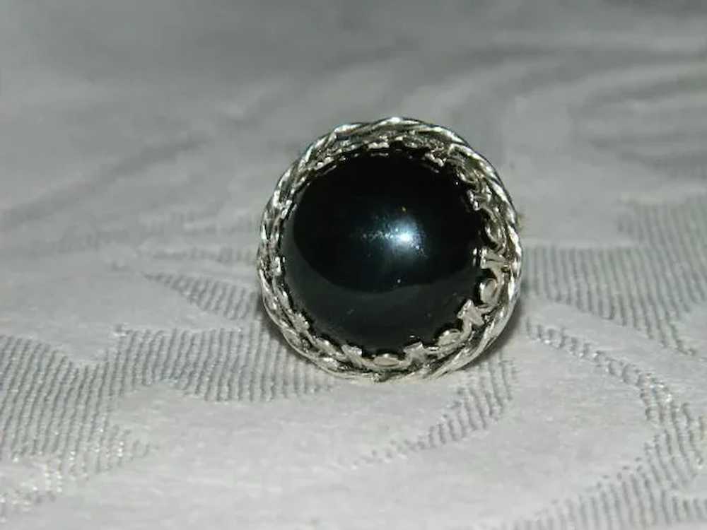 Chunky Huge Black Apache Tear Round Cab Sterling … - image 3