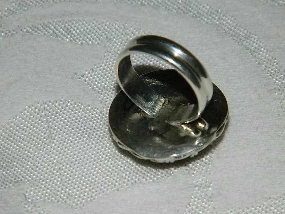 Chunky Huge Black Apache Tear Round Cab Sterling … - image 5