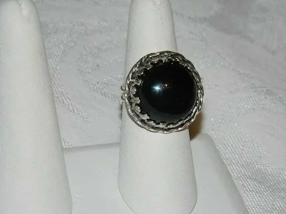 Chunky Huge Black Apache Tear Round Cab Sterling … - image 7