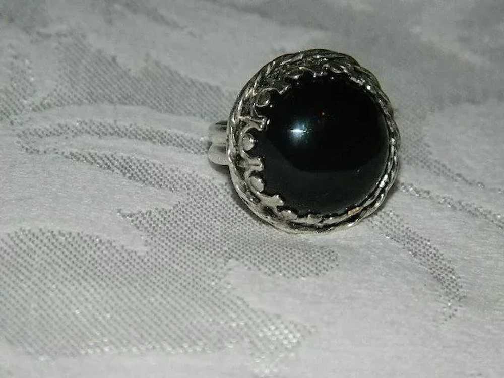 Chunky Huge Black Apache Tear Round Cab Sterling … - image 8