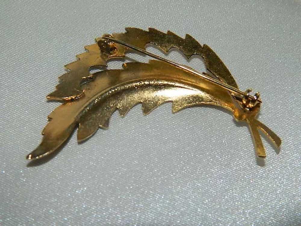 Lovely Large Toledo Ware Damascene Feather Brooch - image 2