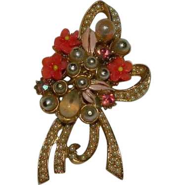 Florenza Floral Ribbon Wrapped Brooch w Opaque St… - image 1