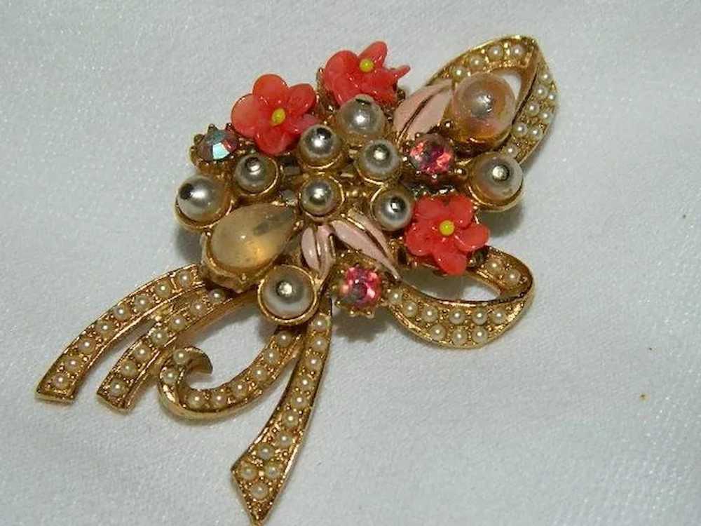 Florenza Floral Ribbon Wrapped Brooch w Opaque St… - image 2