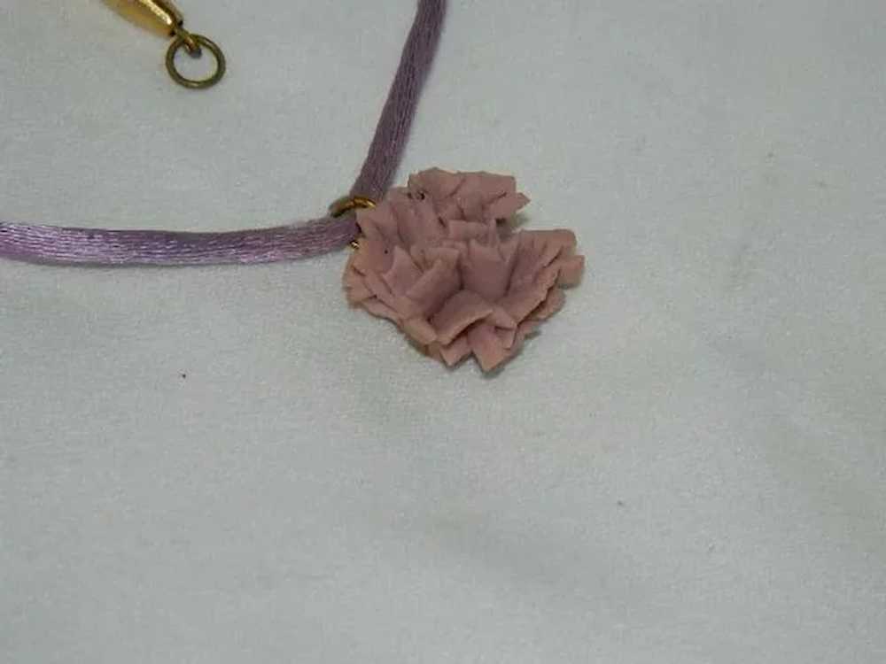 Sweet Purple Porcelain Frilly Flower Pendant on S… - image 2