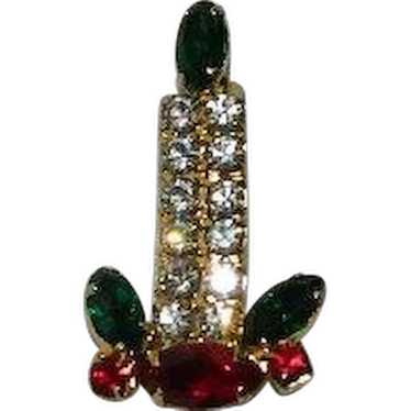 Brilliant Christmas Candle Rhinestone Brooch, Pin - image 1