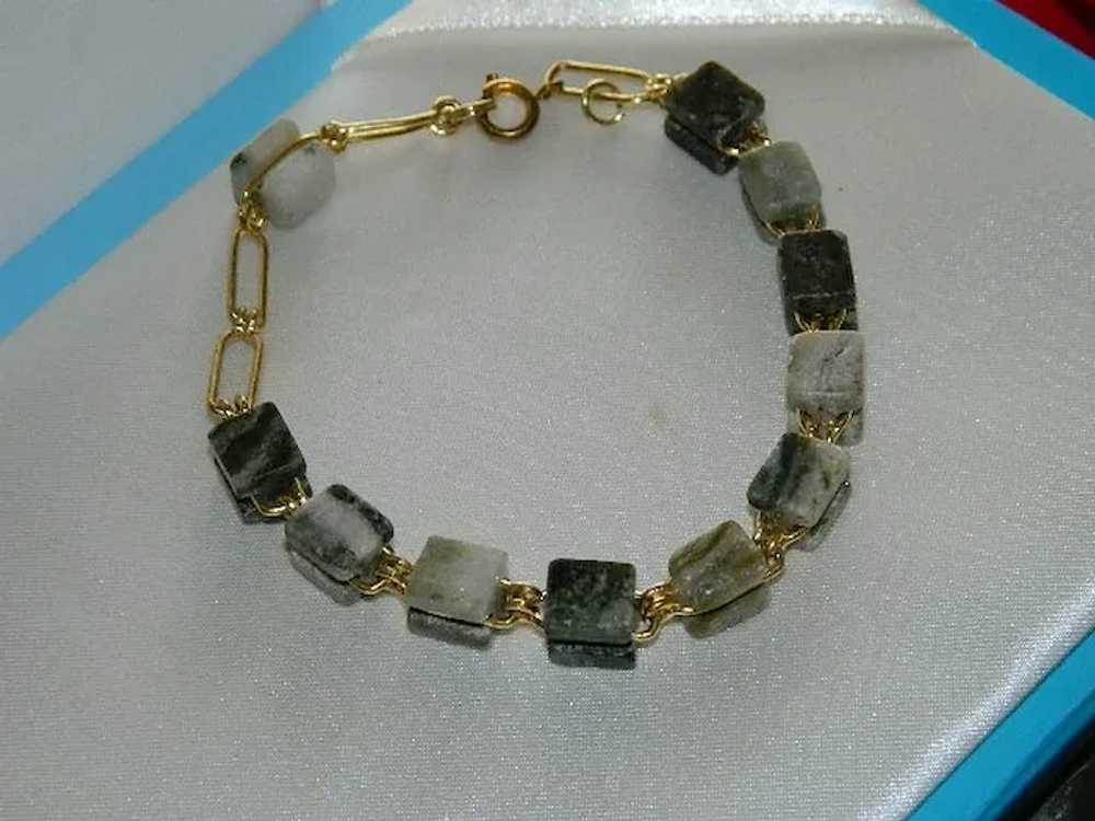 Interesting Caged stone Gold Tone Link Bracelet - image 5