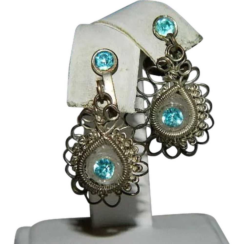 Hand Done Cannetille Filigree Sterling Aquamarine… - image 1