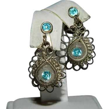 Hand Done Cannetille Filigree Sterling Aquamarine… - image 1