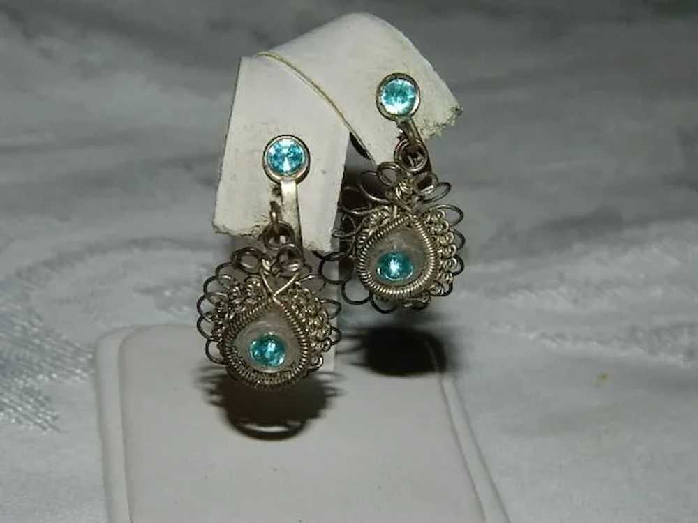 Hand Done Cannetille Filigree Sterling Aquamarine… - image 2