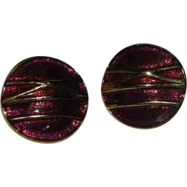 Maroon Enamel Celluloid Clip Back Earrings