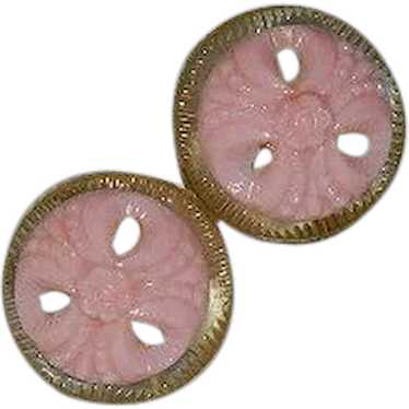1950's Celluloid Soft Pink Button Earrings ~ Earl… - image 1