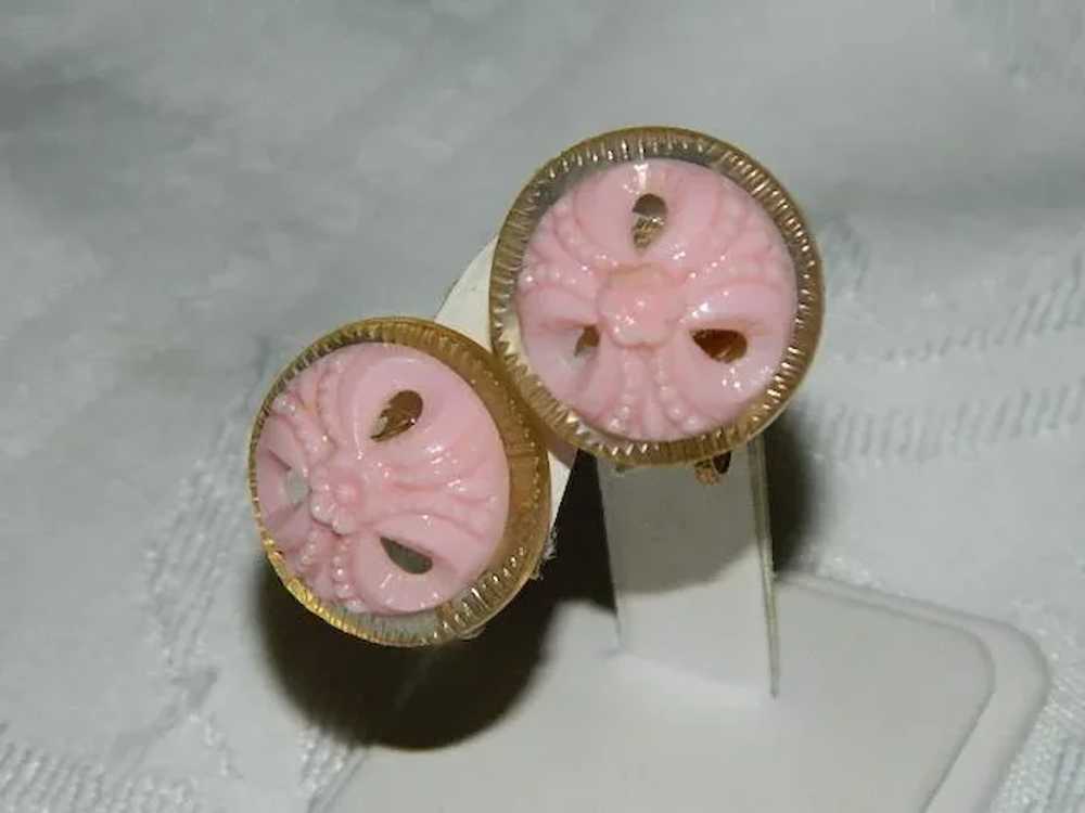 1950's Celluloid Soft Pink Button Earrings ~ Earl… - image 2
