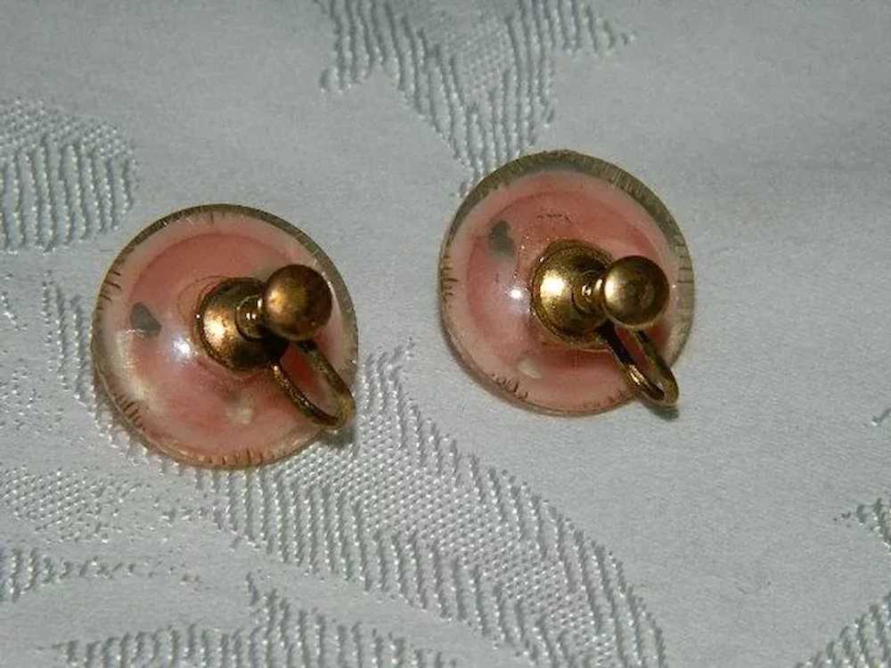 1950's Celluloid Soft Pink Button Earrings ~ Earl… - image 4
