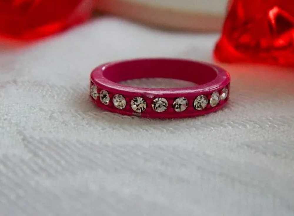 Popular Pink Enamel Rhinestone Ring ~ Sz 8 - image 2