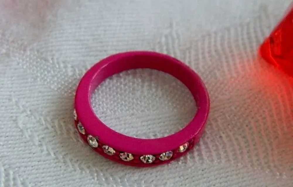 Popular Pink Enamel Rhinestone Ring ~ Sz 8 - image 3