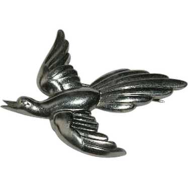 Art Nouveau Silver Swallow Bird Brooch