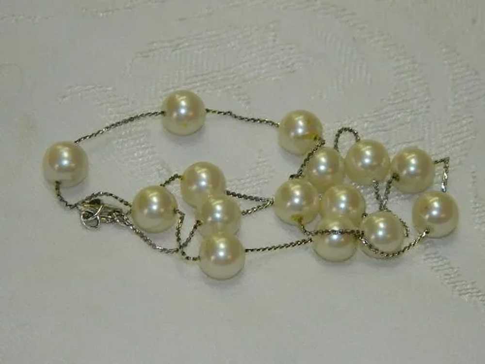 Chic Sterling Silver Faux Pearl Beaded Chain Neck… - image 5