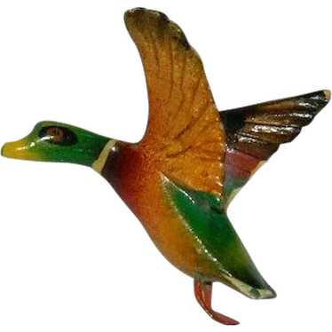 Vintage Hand Painted Carved Mallard Duck Pin Brooc